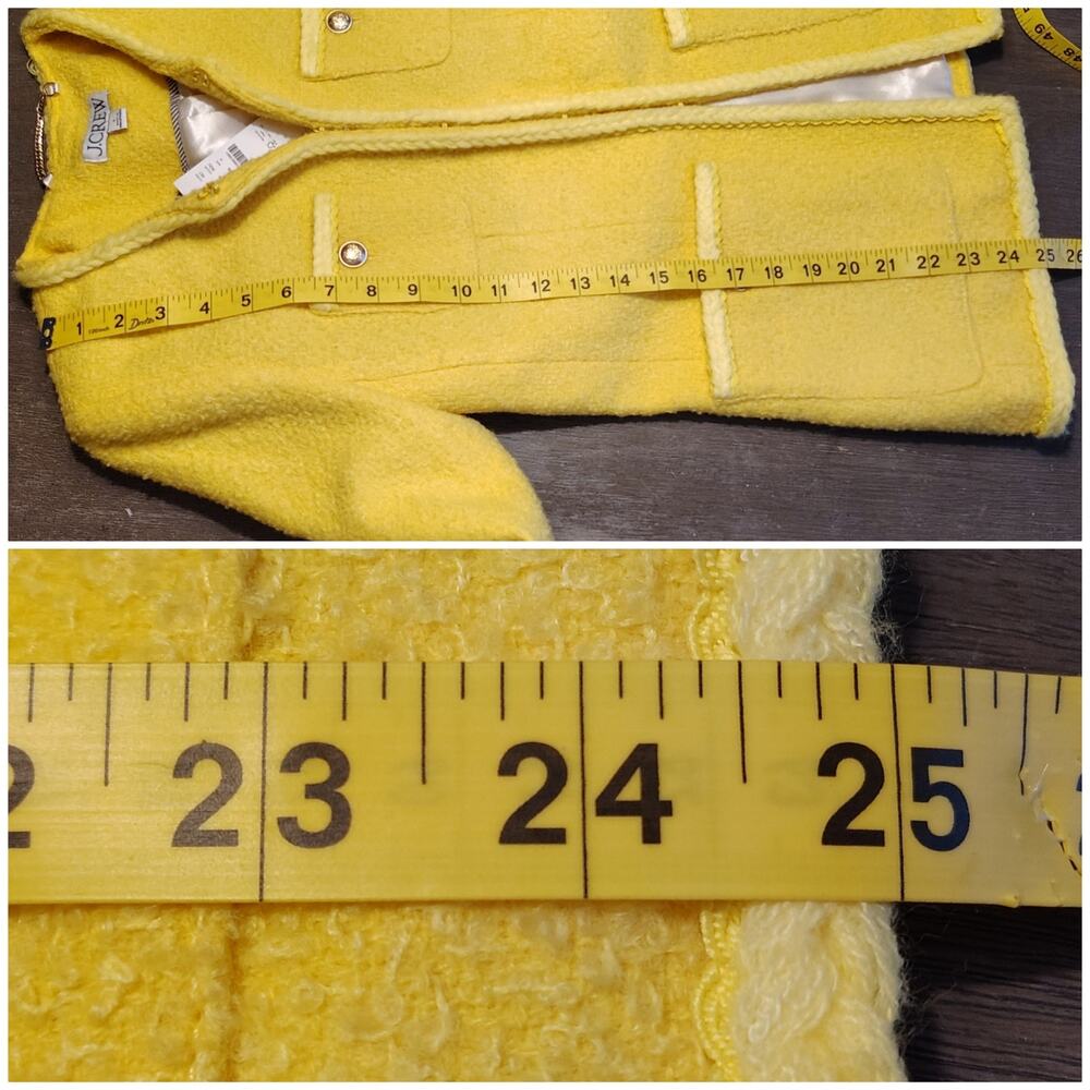 J.Crew Yellow Bouclé Long Lady Jacket & Mini Skirt Wool Blend Suit Set Size 4 - Picture 8 of 16